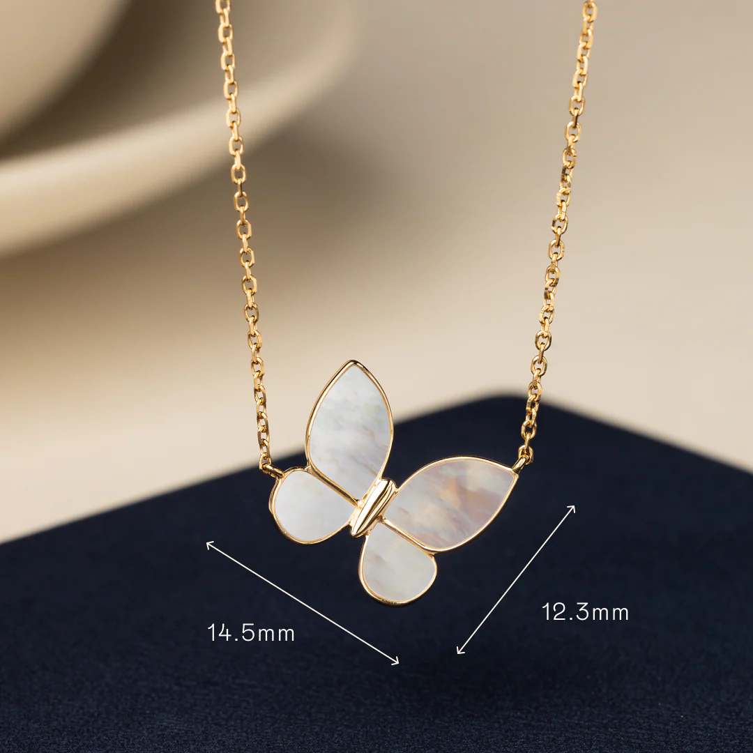 Mother-of-pearl 18K Gold Diamond Whole Butterfly Necklace - Image 4