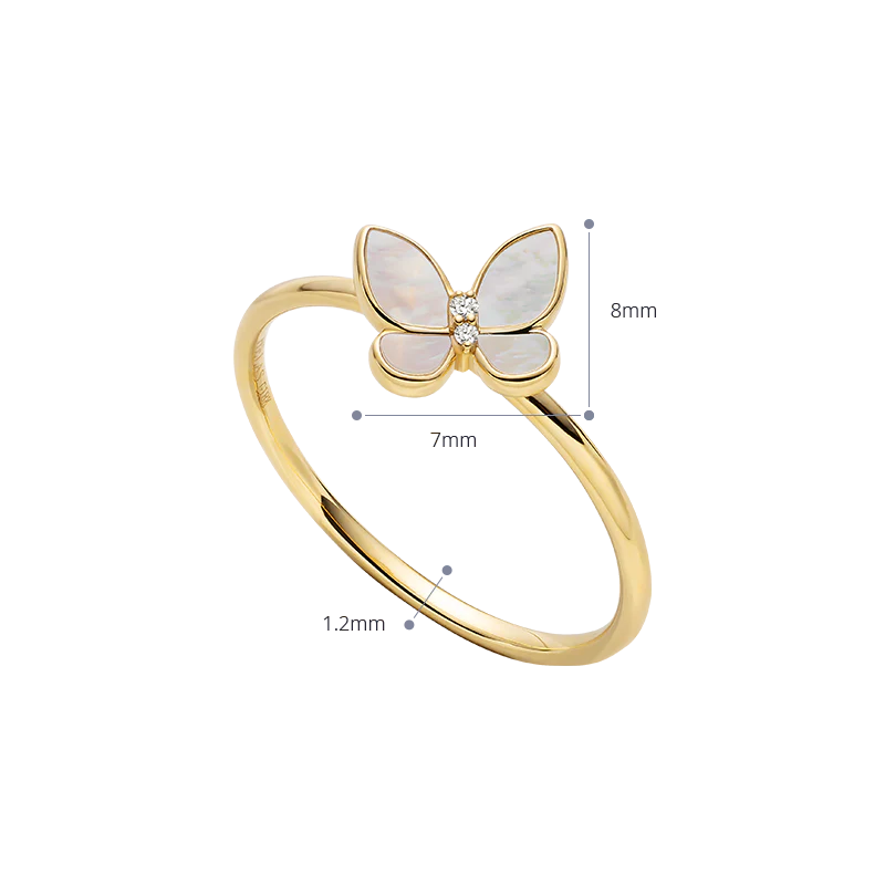 Mother-of-pearl 18K Gold Diamond Whole Butterfly Ring - Image 7