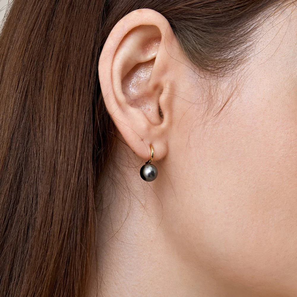 Tahitian Pearl Earrings 18K Gold Leverback Earrings - Image 5