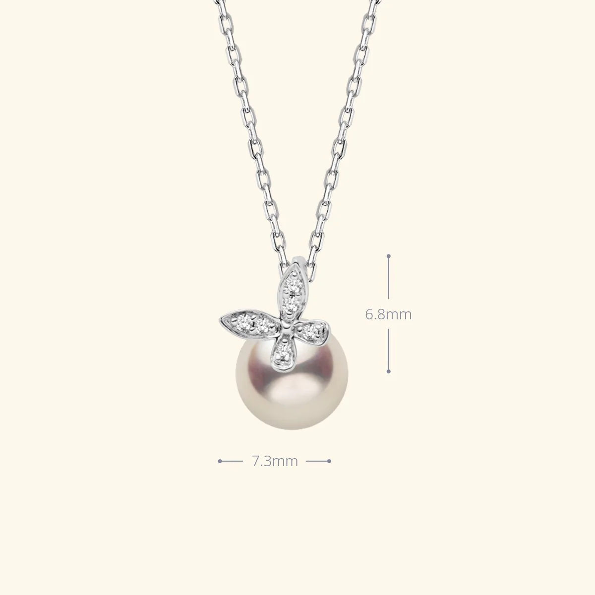 Akoya Pearl 18K Gold Diamond Petite Butterfly Pendant Necklace - Image 7