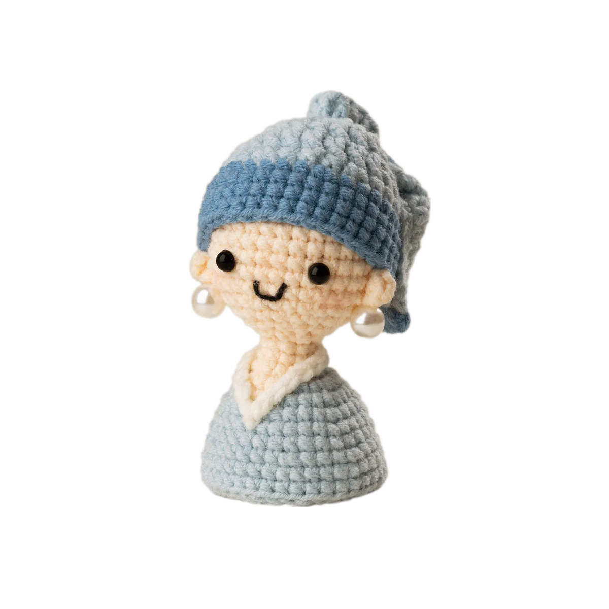 Pearl Earring Girl Crochet Hand‑Knitted Art Yarn Doll Keychain