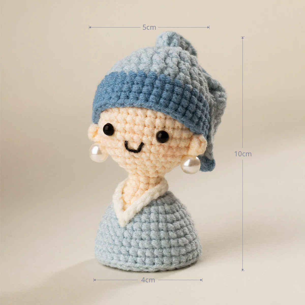 Pearl Earring Girl Crochet Hand‑Knitted Art Yarn Doll Keychain - Image 9