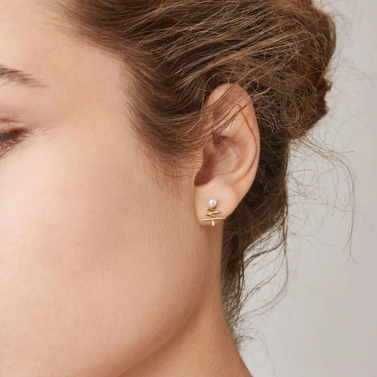 Akoya Pearl 18k Yellow Gold Christmas Tree Earrings - Image 3