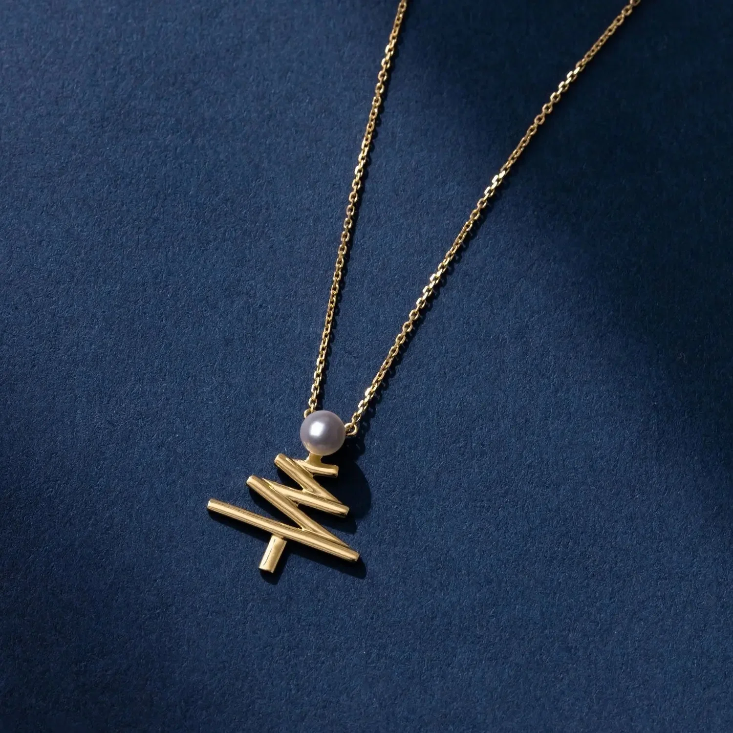 Akoya Pearl 18k Yellow Gold Christmas Tree Necklace - Image 3
