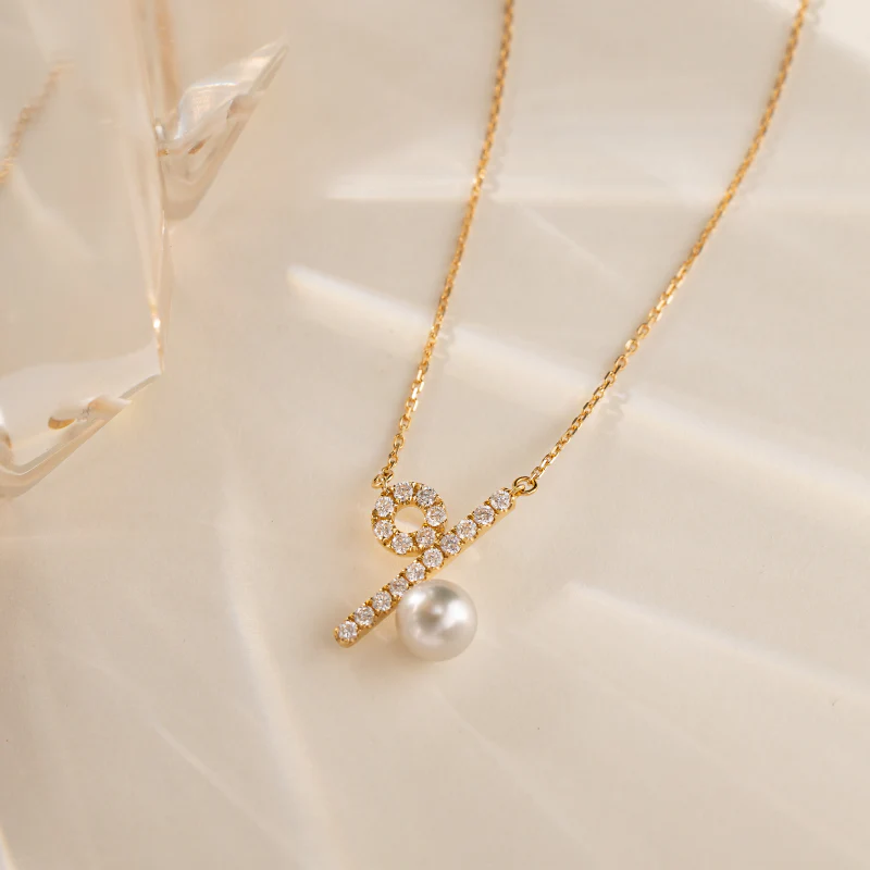Akoya Saltwater Pearl 10K/18K Yellow Gold Diamond Percentage Necklace - Image 3