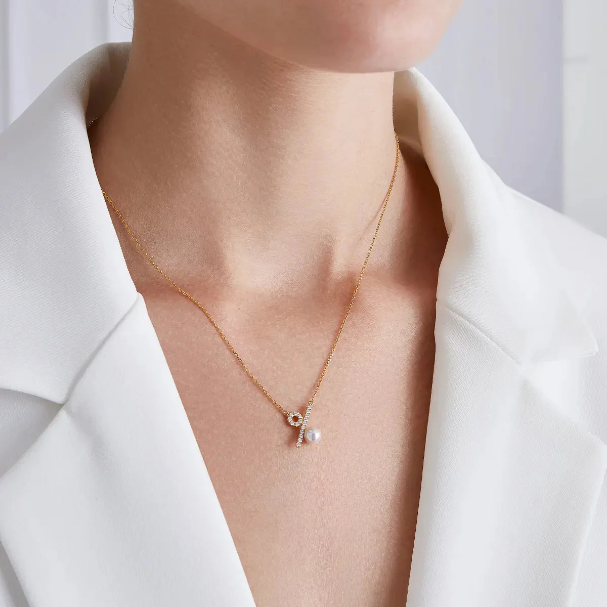Akoya Saltwater Pearl 10K/18K Yellow Gold Diamond Percentage Necklace - Image 4