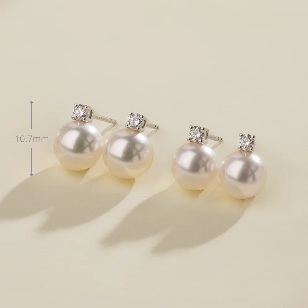 Premier Akoya Pearl 18K Gold 4-Prong Diamond Stud Earrings - Image 7