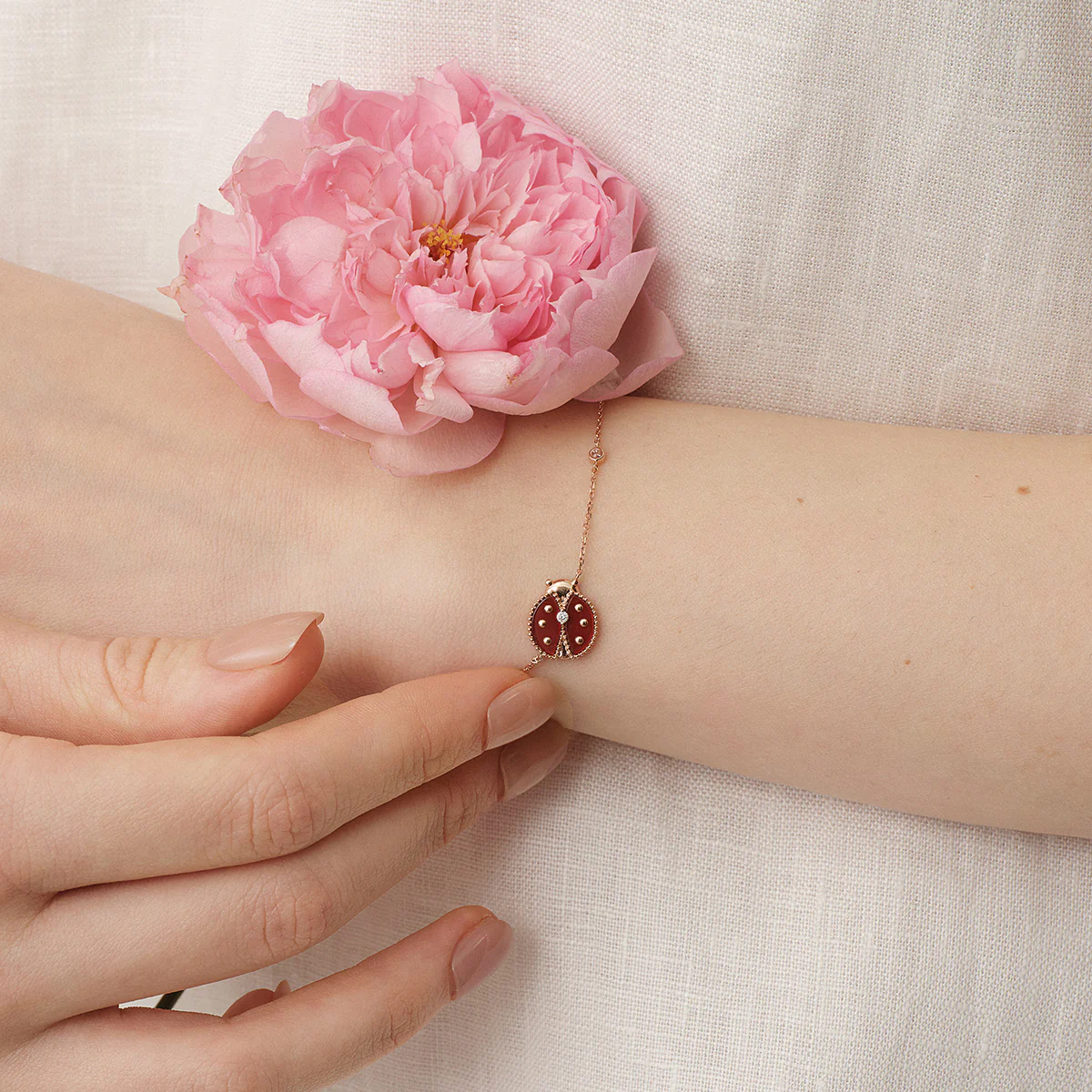 Red Agate 10K 14K Rose Gold Lab-Grown Diamond Insect Bracelet - Image 6