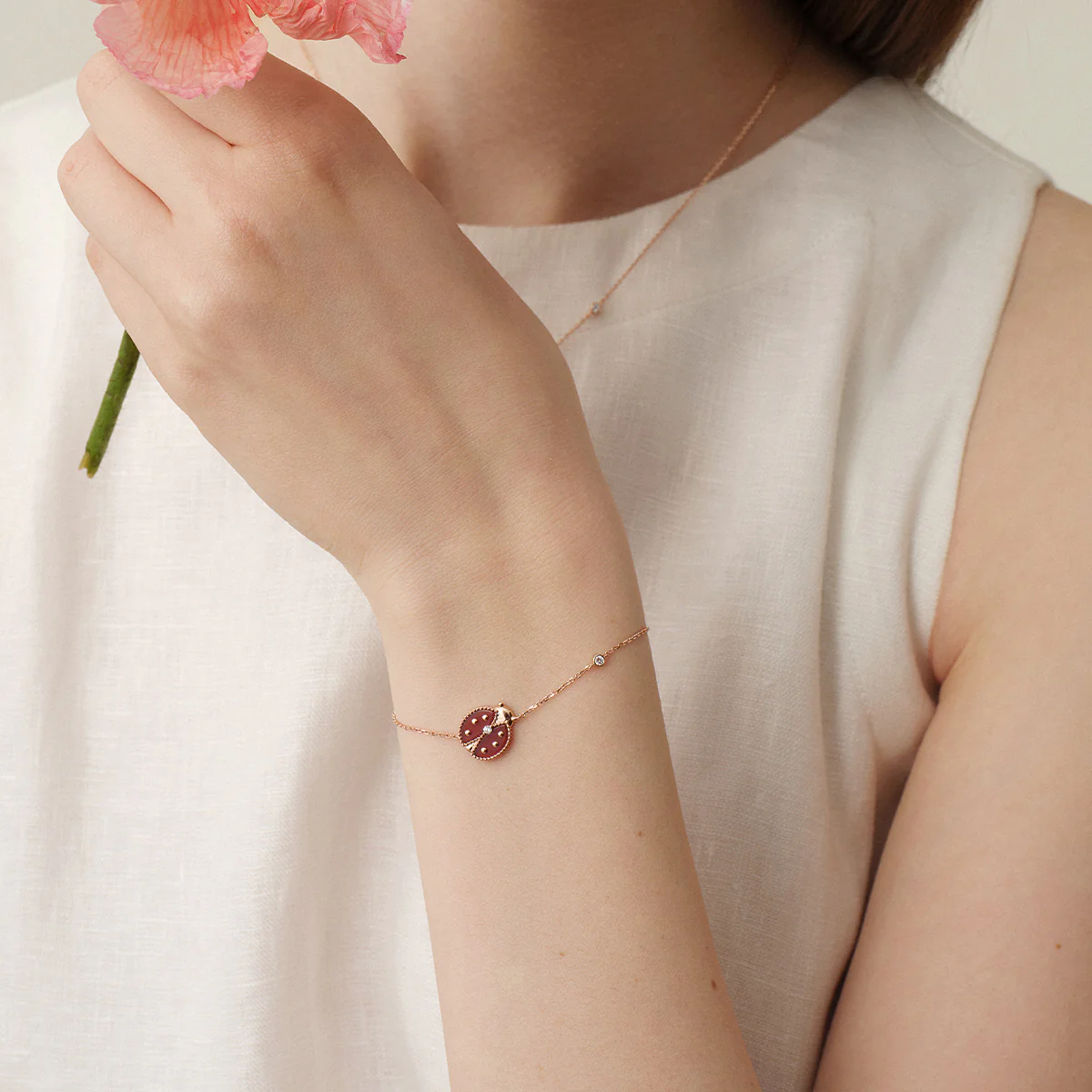 Red Agate 10K 14K Rose Gold Lab-Grown Diamond Insect Bracelet - Image 8