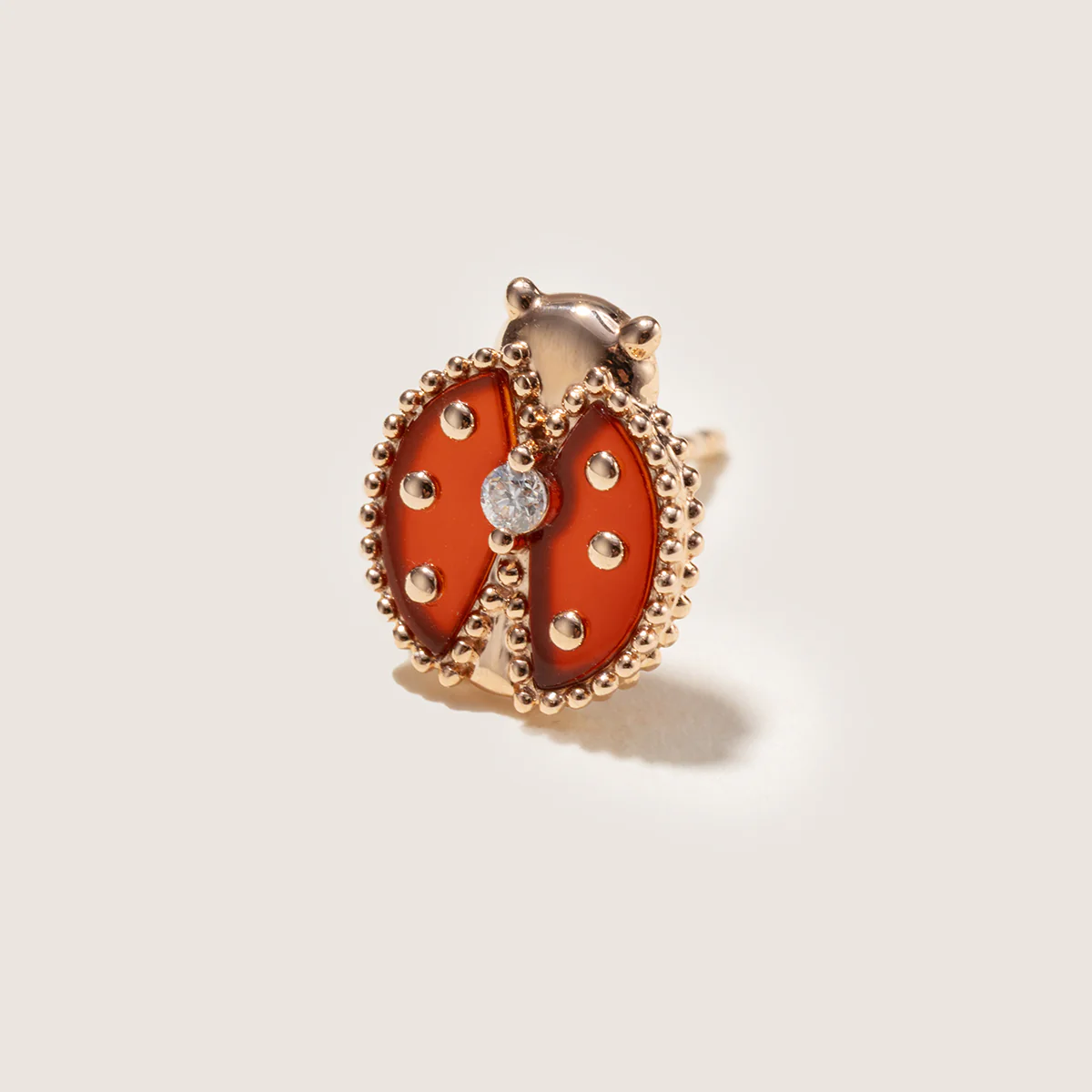 Red Agate 10K 14K Rose Gold Lab-Grown Diamond Insect Stud Earrings - Image 5
