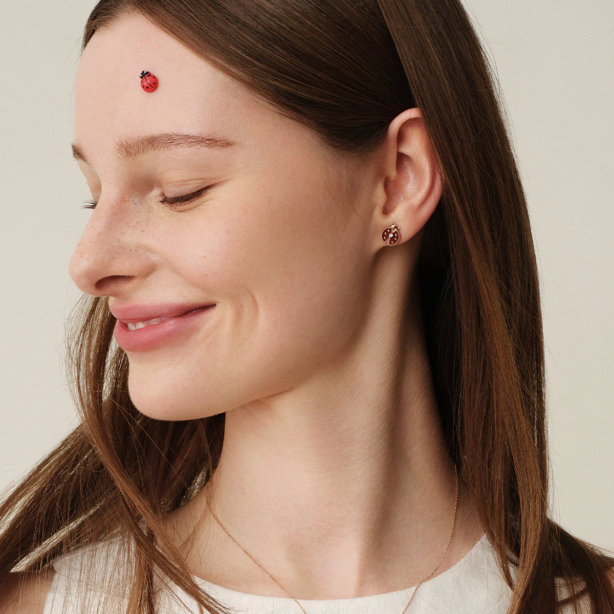 Red Agate 10K 14K Rose Gold Lab-Grown Diamond Insect Stud Earrings - Image 6