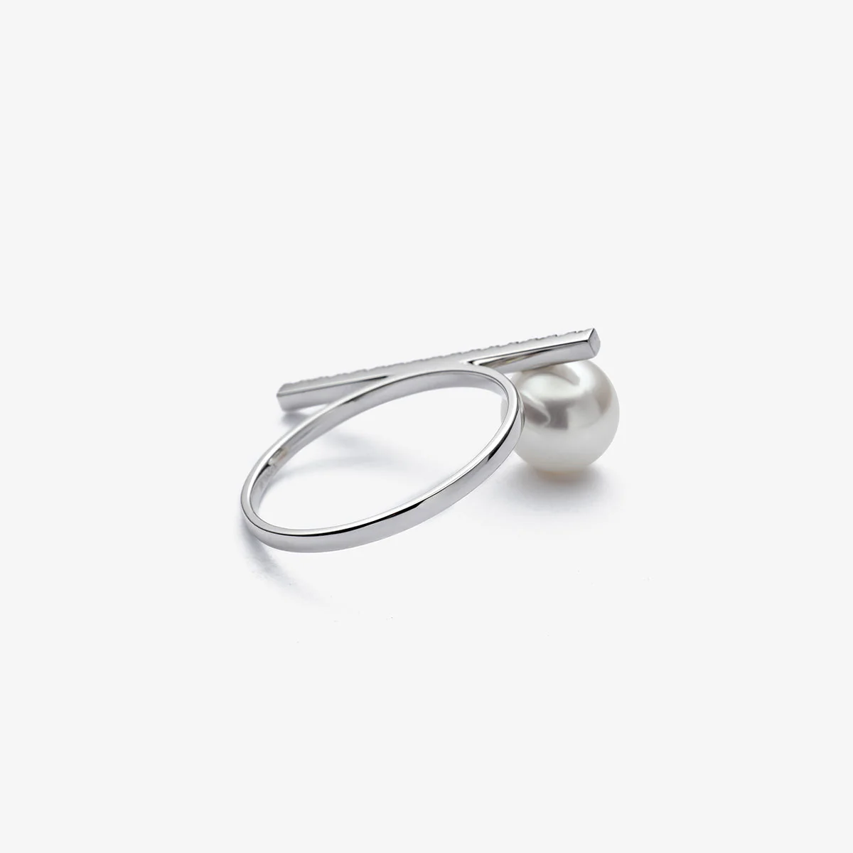 Akoya Pearl 18K White Gold Moon Diamond Ring - Image 7