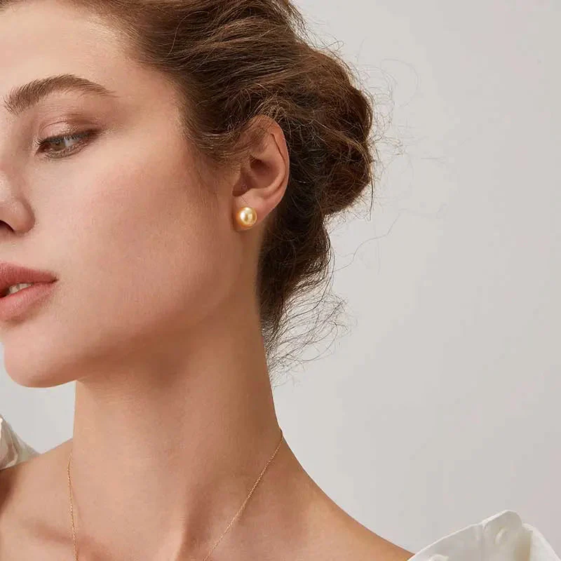 South Sea Golden Pearl 18K Gold Classic Straight Pin Earrings - Image 2