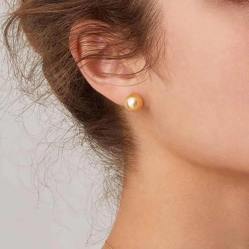 South Sea Golden Pearl 18K Gold Classic Straight Pin Earrings - Image 3