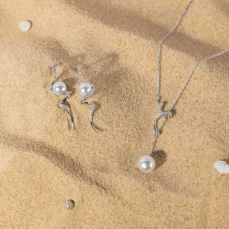 Akoya Pearl 18K Solid Gold Adjustable Y-shaped Diamonds Necklace - Image 3