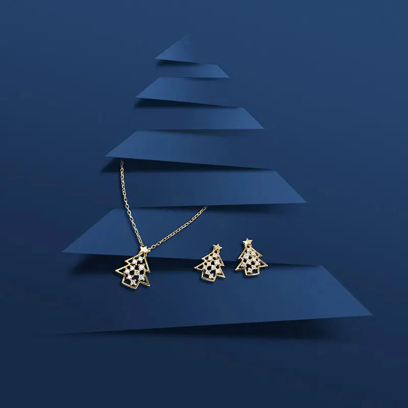 18K Gold Christmas Tree Diamond Earrings - Image 4