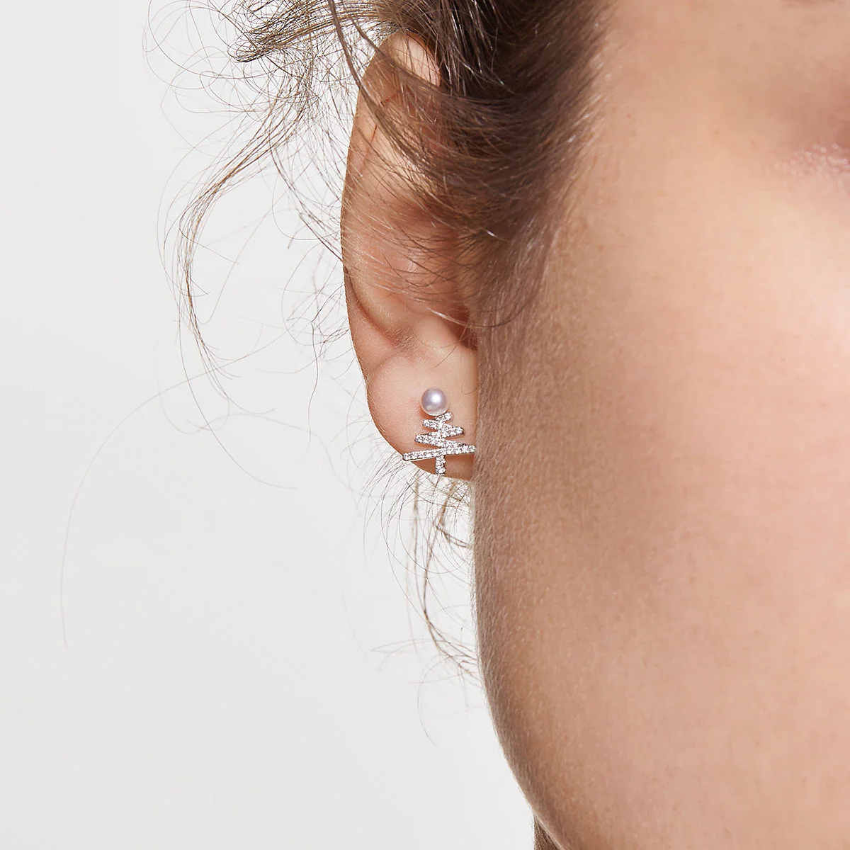 Akoya Pearl 18k White Gold Christmas Tree Earrings - Image 4