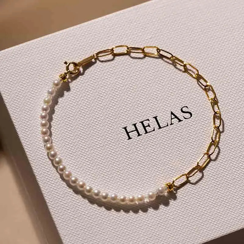 Akoya Pearl 18K Gold Half Chain Design Bracelet - Image 3