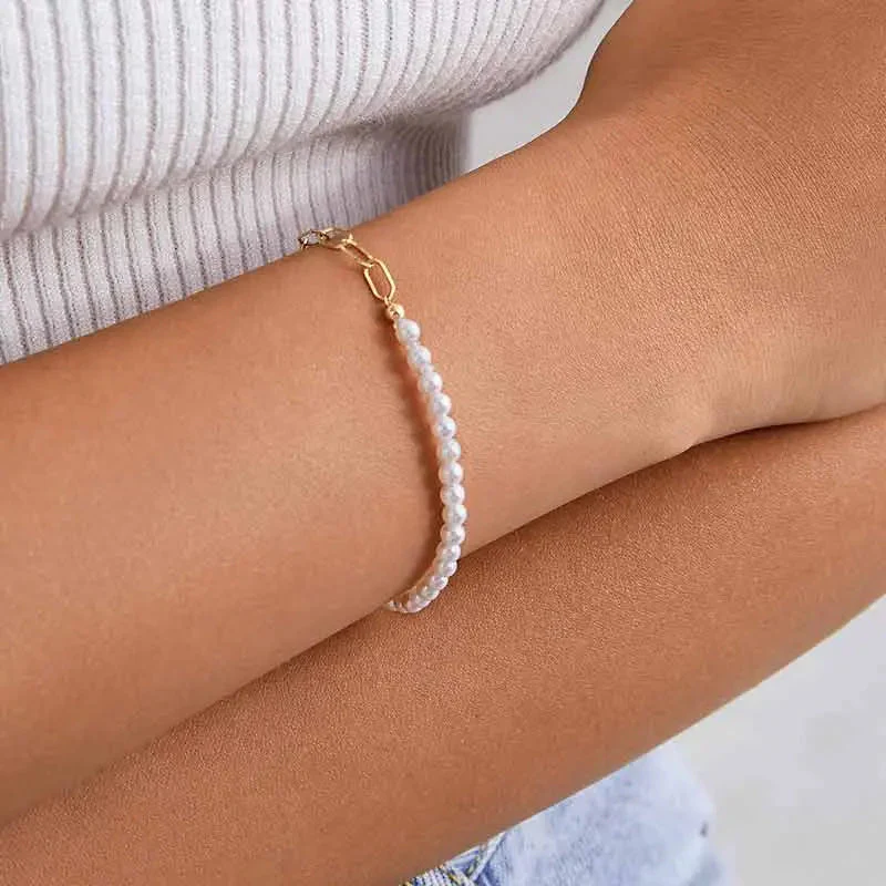 Akoya Pearl 18K Gold Half Chain Design Bracelet - Image 4
